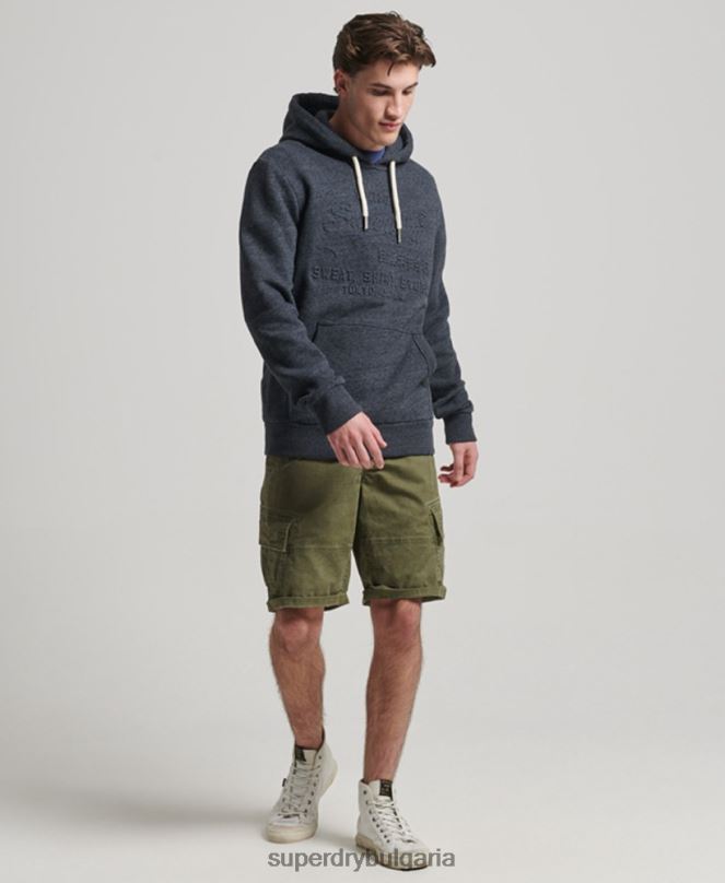Superdry облекло N00H767 военноморски флот мъже ретро качулка с релефно лого
