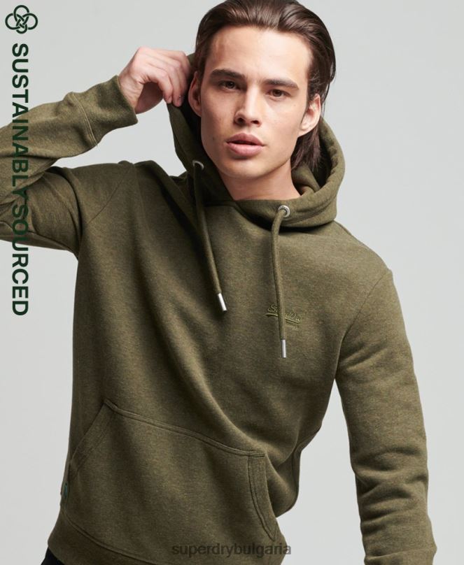 Superdry облекло N00H768 каки мъже качулка с ретро лого от органичен памук