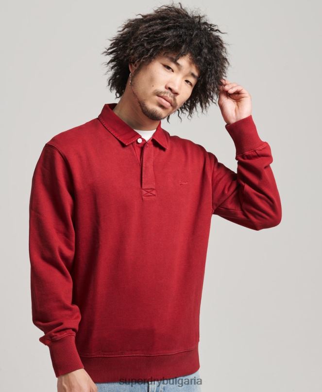 Superdry облекло N00H769 червен мъже винтидж суичър от ръгби