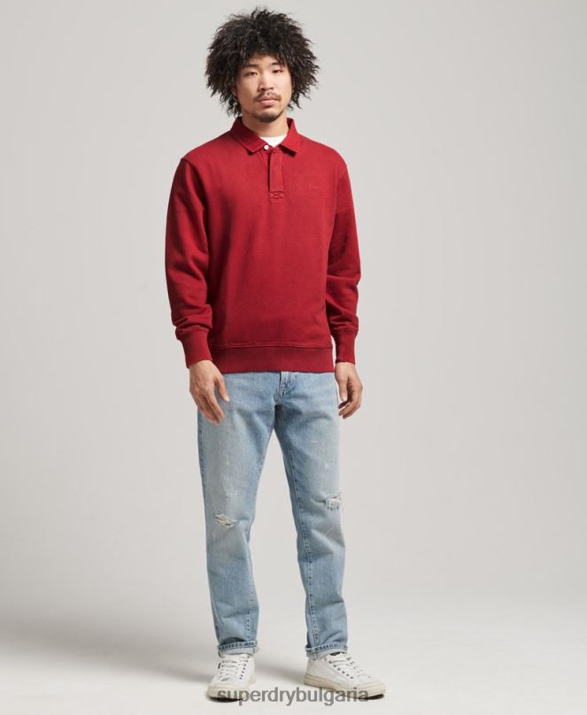 Superdry облекло N00H769 червен мъже винтидж суичър от ръгби