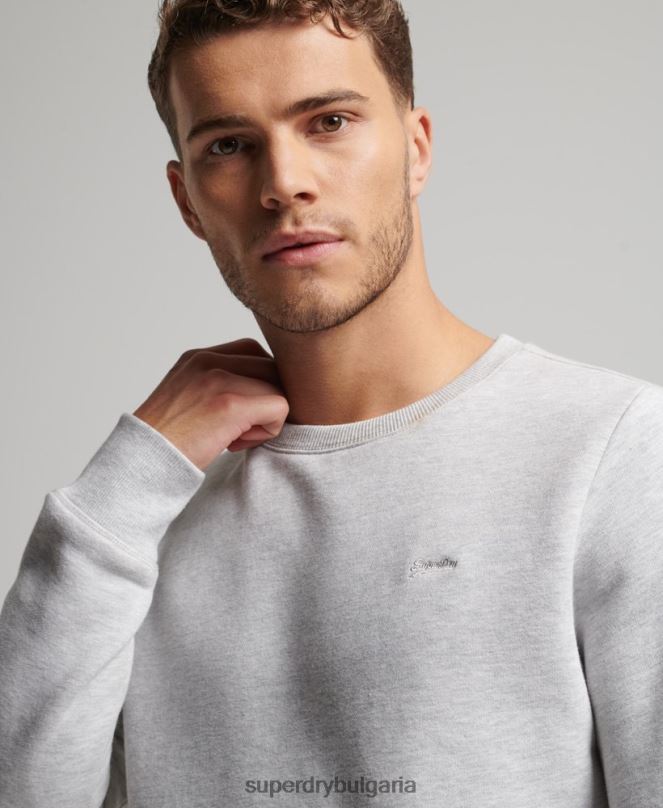 Superdry облекло N00H770 светло сив мъже органичен памук есенциален лого екипаж суичър