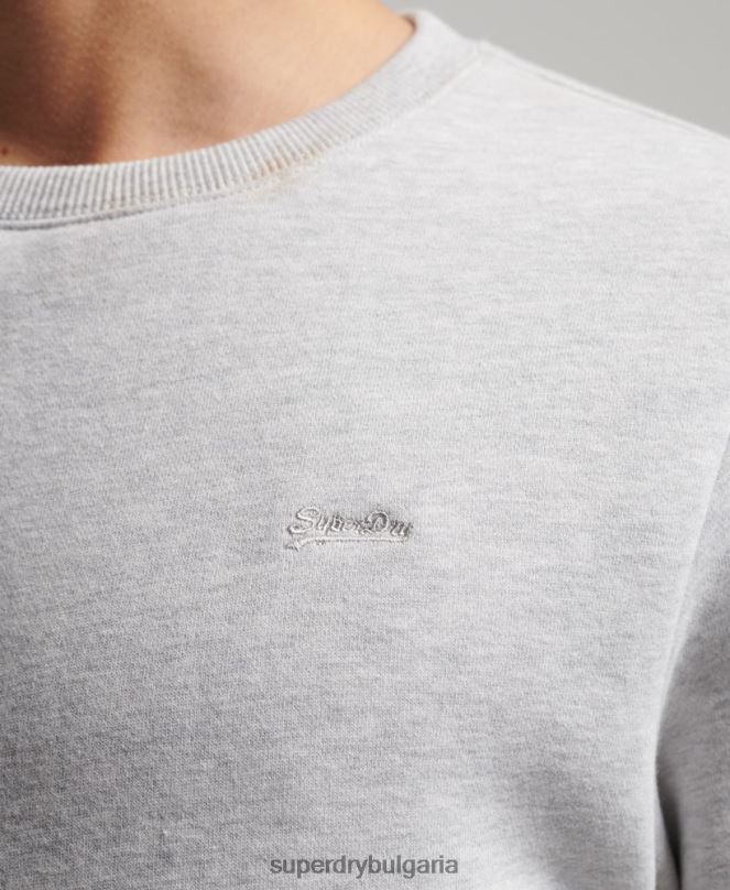 Superdry облекло N00H770 светло сив мъже органичен памук есенциален лого екипаж суичър