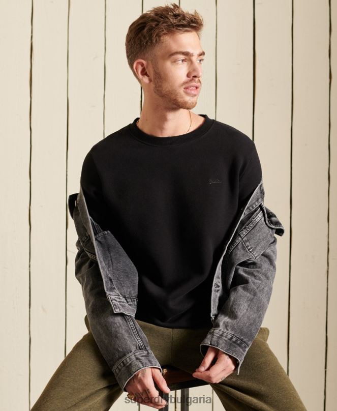 Superdry облекло N00H771 черен мъже ретро суичър с лого от органичен памук