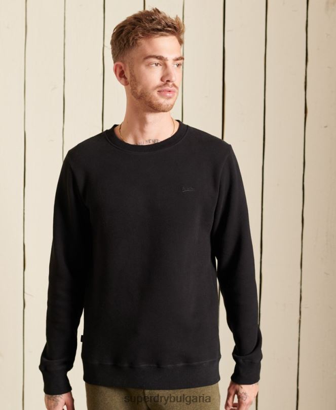 Superdry облекло N00H771 черен мъже ретро суичър с лого от органичен памук