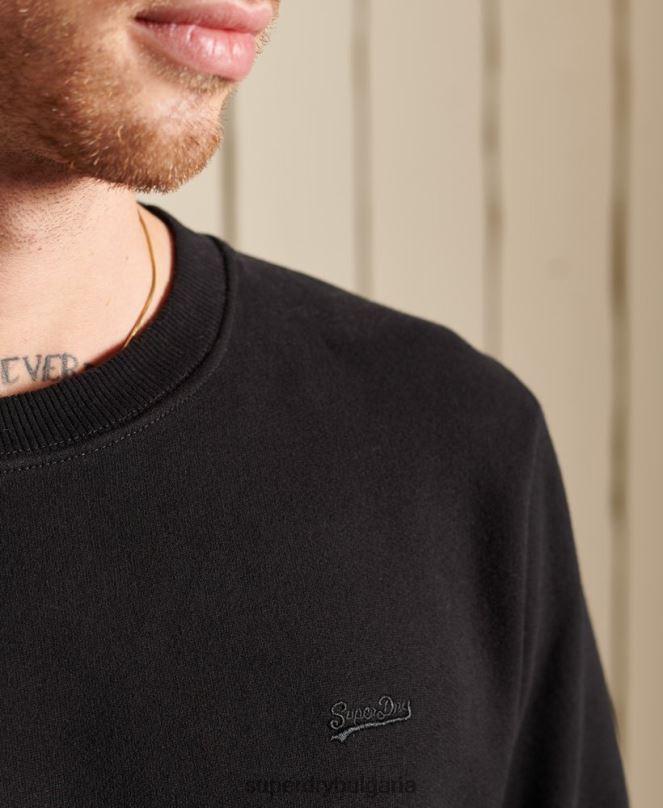 Superdry облекло N00H771 черен мъже ретро суичър с лого от органичен памук