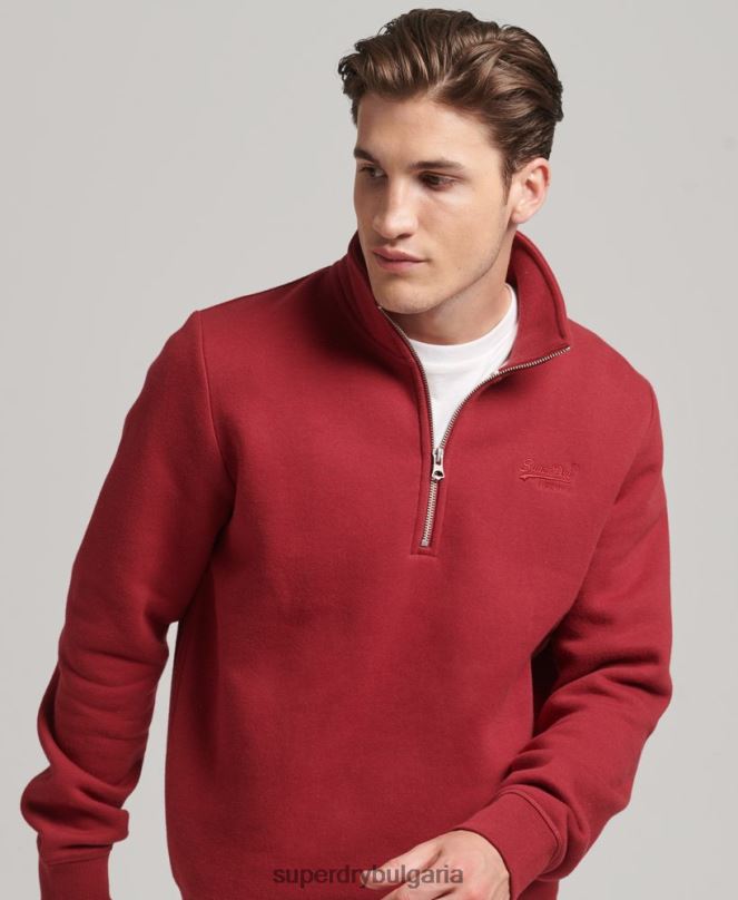 Superdry облекло N00H773 червен мъже суичър с половин цип с лого от органичен памук