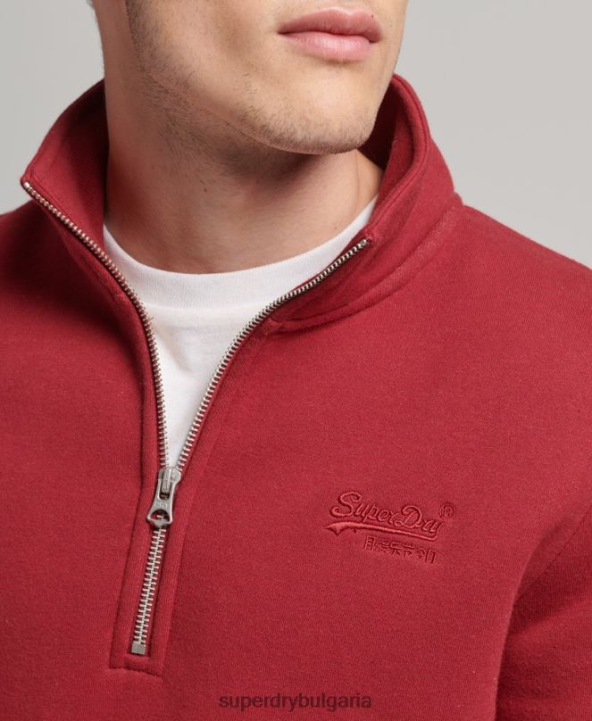 Superdry облекло N00H773 червен мъже суичър с половин цип с лого от органичен памук