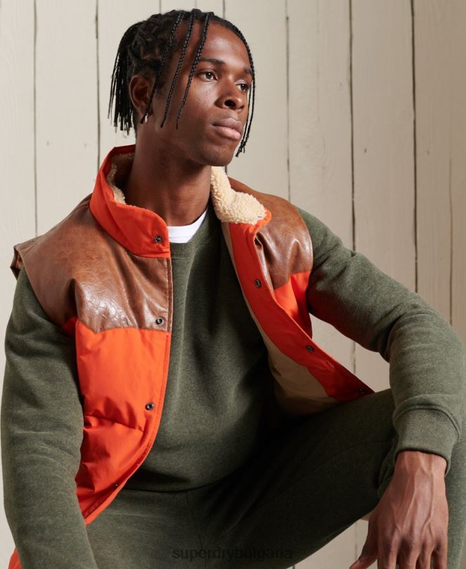 Superdry облекло N00H775 каки мъже ретро бродиран суичър на екипажа с лого