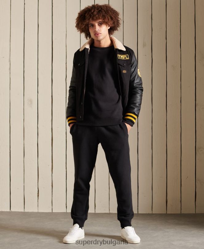Superdry облекло N00H776 черен мъже ретро бродиран суичър на екипажа с лого
