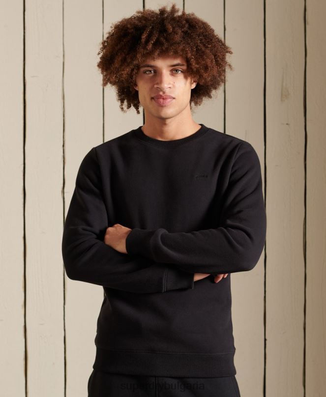 Superdry облекло N00H776 черен мъже ретро бродиран суичър на екипажа с лого