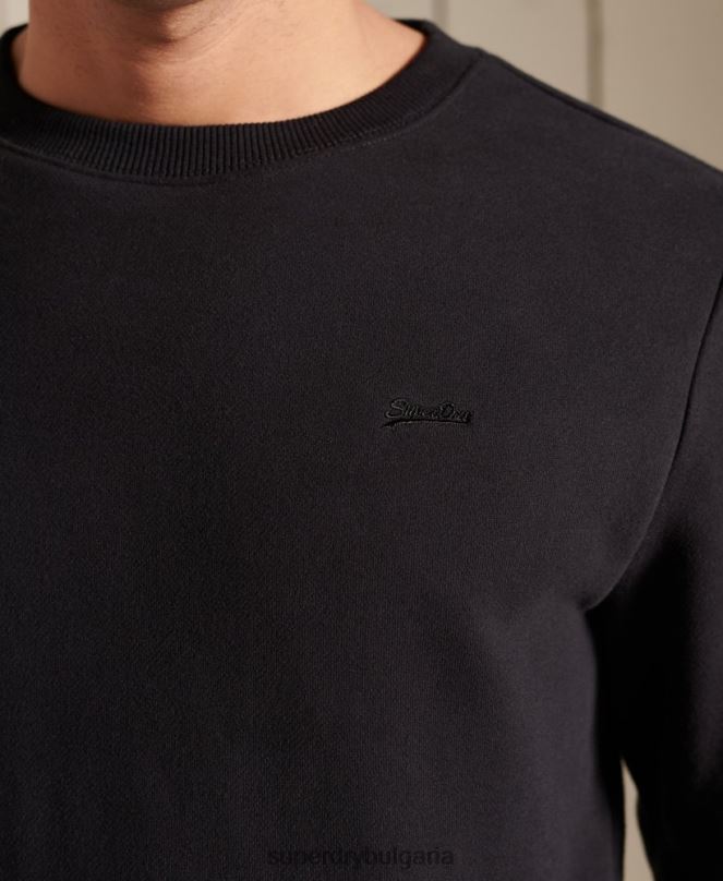 Superdry облекло N00H776 черен мъже ретро бродиран суичър на екипажа с лого