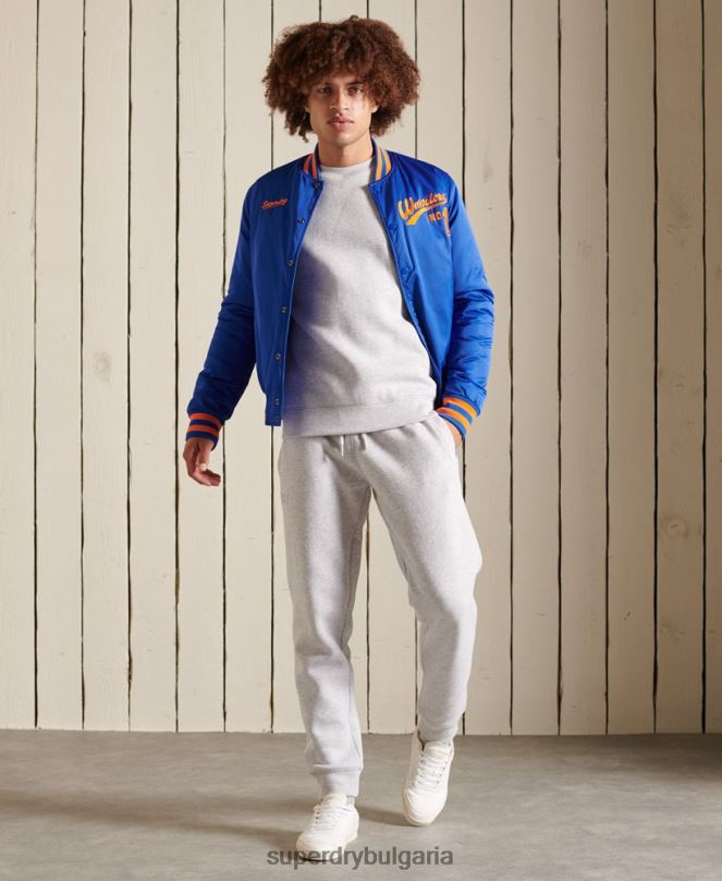 Superdry облекло N00H777 светло сив мъже ретро бродиран суичър на екипажа с лого