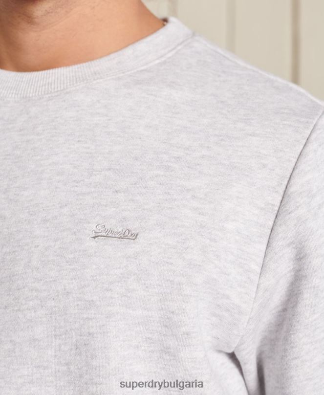 Superdry облекло N00H777 светло сив мъже ретро бродиран суичър на екипажа с лого