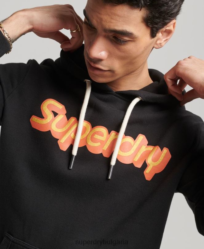 Superdry облекло N00H781 черен мъже качулка за търговско сътрудничество