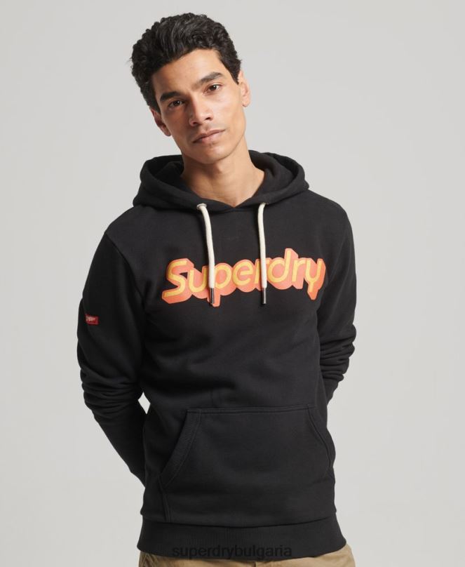 Superdry облекло N00H781 черен мъже качулка за търговско сътрудничество