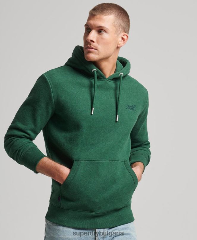 Superdry облекло N00H783 зелено мъже ретро суичър с бродирано лого