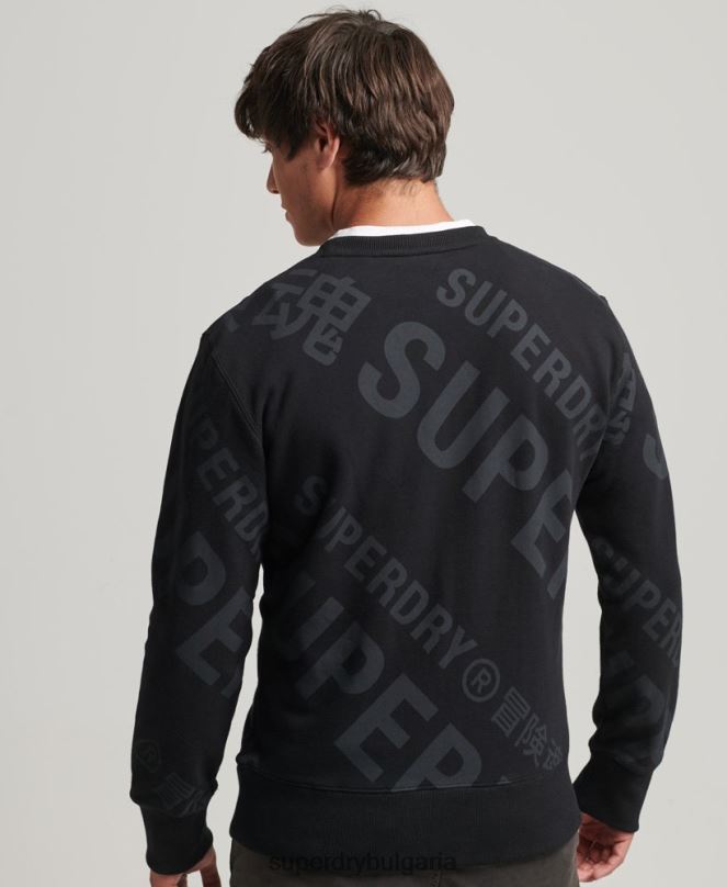 Superdry облекло N00H786 черен мъже свободен суитшърт с лого с надпис