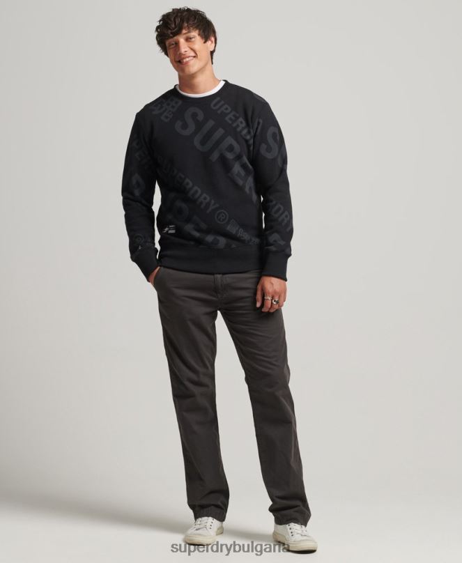 Superdry облекло N00H786 черен мъже свободен суитшърт с лого с надпис