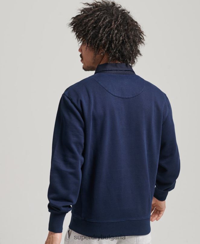Superdry облекло N00H787 военноморски флот мъже винтидж суичър от ръгби