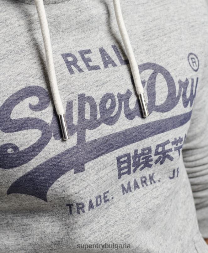 Superdry облекло N00H789 сиво мъже винтидж качулка с лого