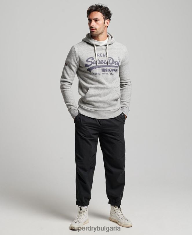 Superdry облекло N00H789 сиво мъже винтидж качулка с лого