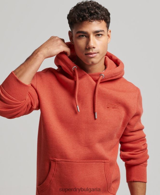 Superdry облекло N00H791 оранжево мъже ретро суичър с бродирано лого
