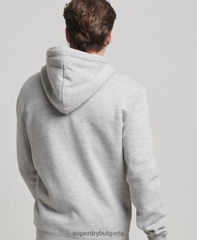 Superdry облекло N00H792 сиво мъже ретро суичър с цип с бродирано лого