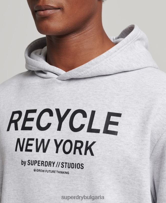 Superdry облекло N00H793 светло сив мъже рециклирана градска качулка