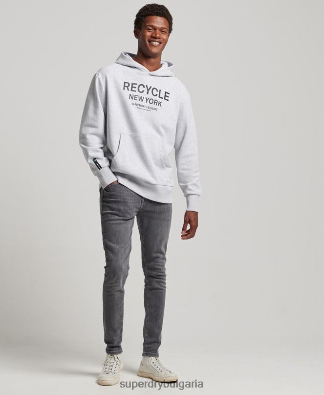 Superdry облекло N00H793 светло сив мъже рециклирана градска качулка