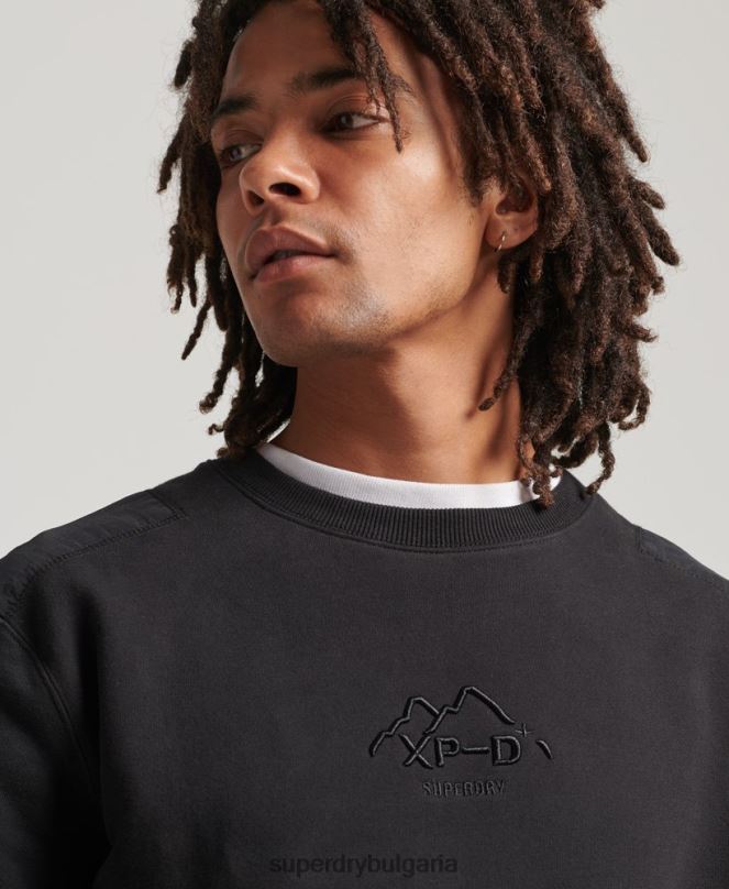Superdry облекло N00H794 черен мъже xp-d хибриден суичър от микс плат