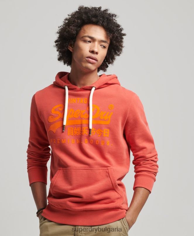 Superdry облекло N00H795 червен мъже неонова качулка с винтидж лого
