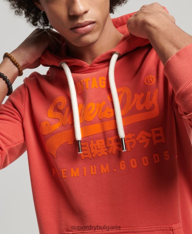 Superdry облекло N00H795 червен мъже неонова качулка с винтидж лого