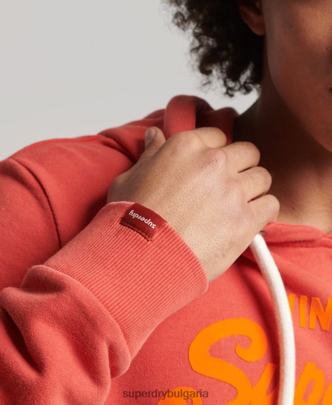 Superdry облекло N00H795 червен мъже неонова качулка с винтидж лого