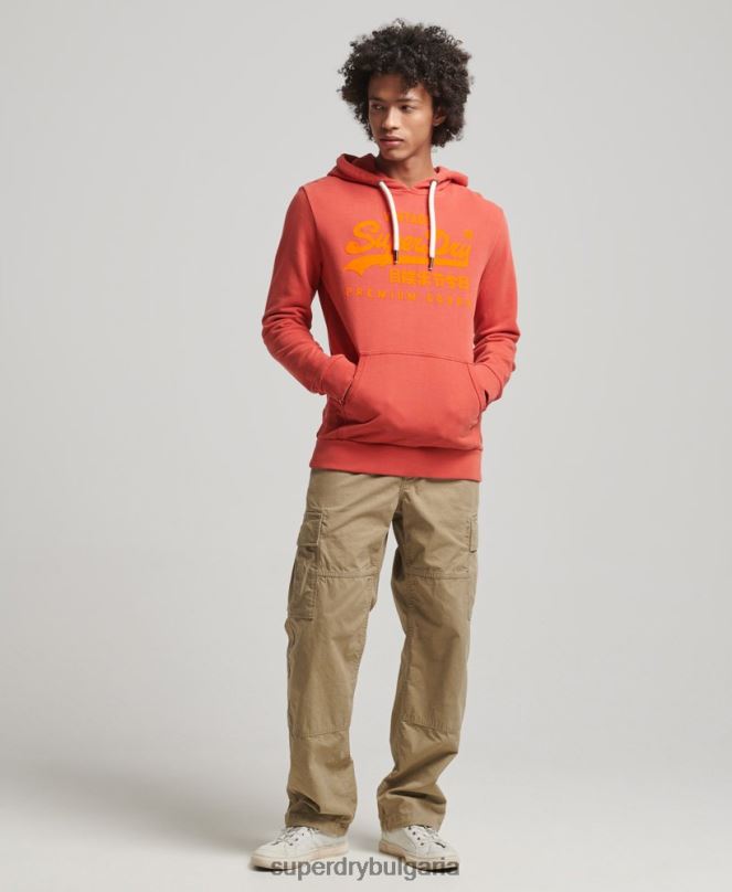 Superdry облекло N00H795 червен мъже неонова качулка с винтидж лого