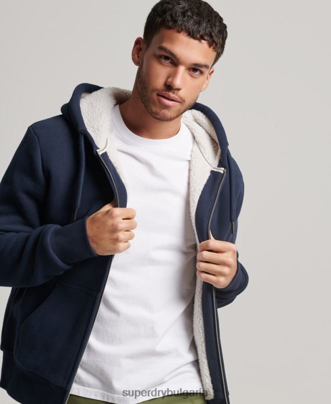 Superdry облекло N00H797 военноморски флот мъже есенциална суичър с качулка с цип с подплата