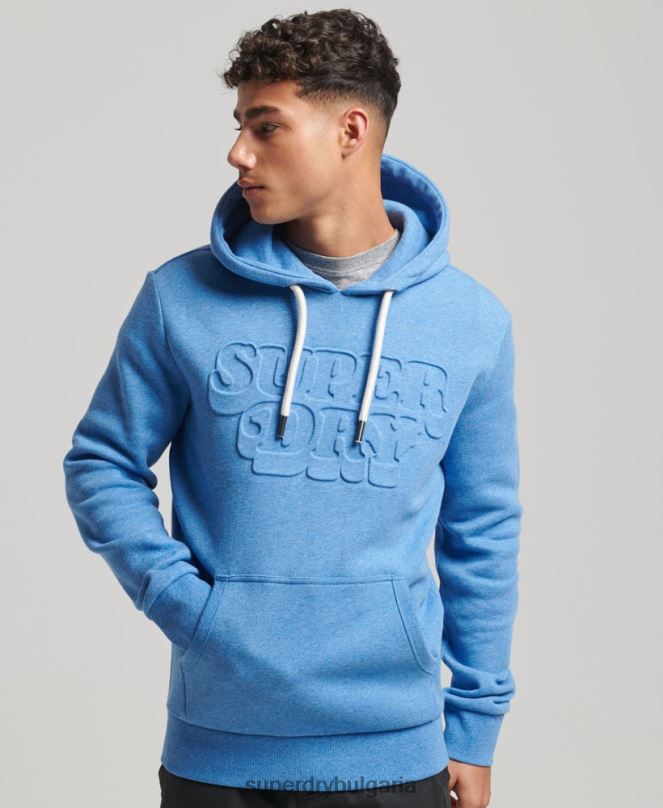 Superdry облекло N00H798 син мъже ретро суичър с релефна качулка