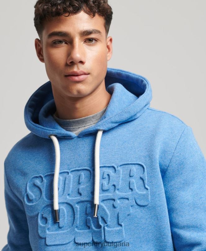 Superdry облекло N00H798 син мъже ретро суичър с релефна качулка