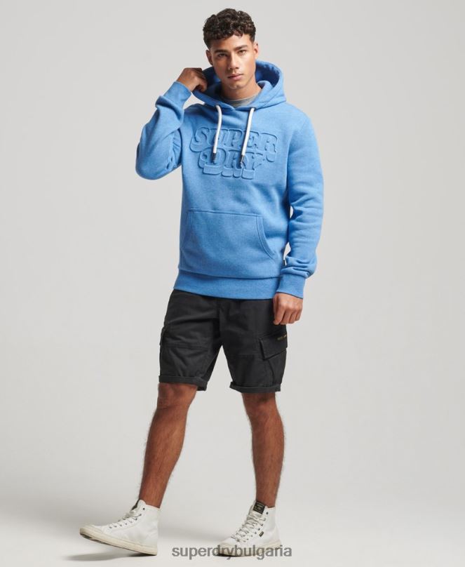 Superdry облекло N00H798 син мъже ретро суичър с релефна качулка