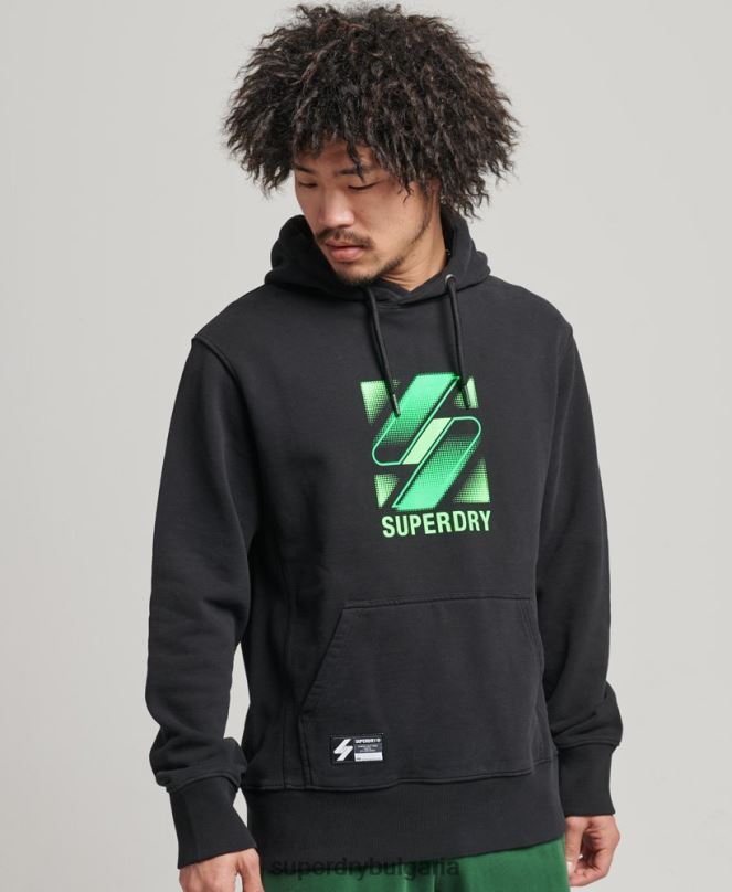 Superdry облекло N00H800 черен мъже свободна качулка с полутонов код