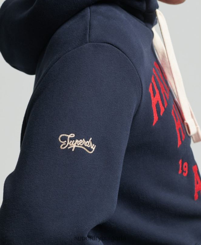 Superdry облекло N00H801 военноморски флот мъже реколта университетска качулка