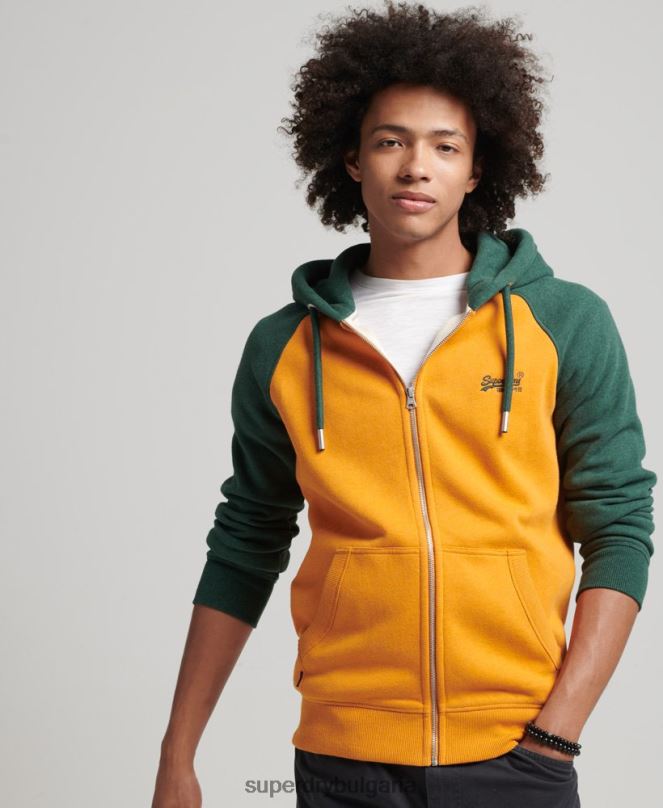 Superdry облекло N00H803 злато мъже Бейзболна качулка с цип от органичен памук