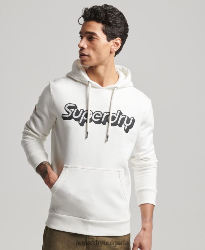 Superdry облекло N00H804 бяло мъже качулка за търговско сътрудничество