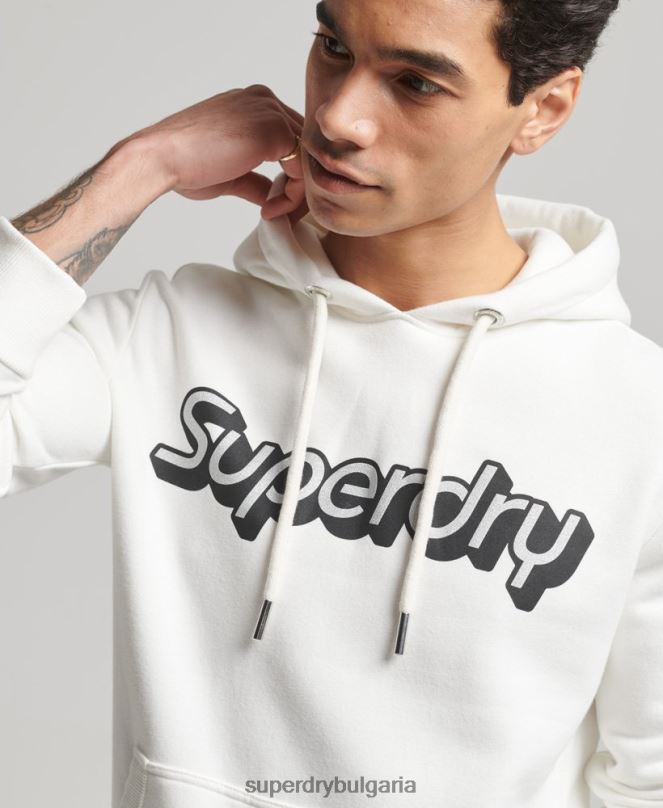Superdry облекло N00H804 бяло мъже качулка за търговско сътрудничество