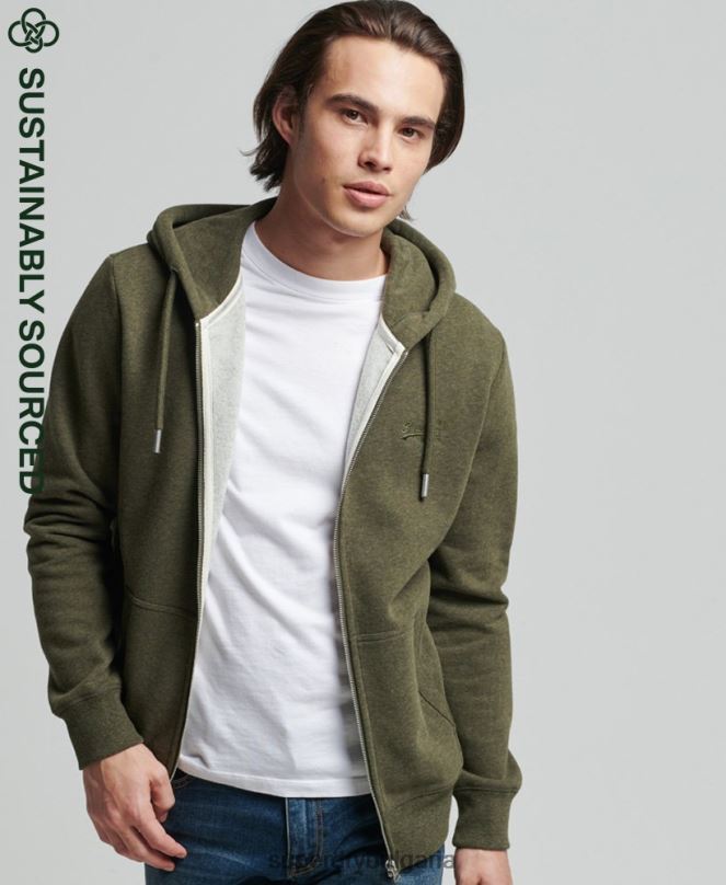 Superdry облекло N00H805 каки мъже ретро суичър с лого и цип от органичен памук