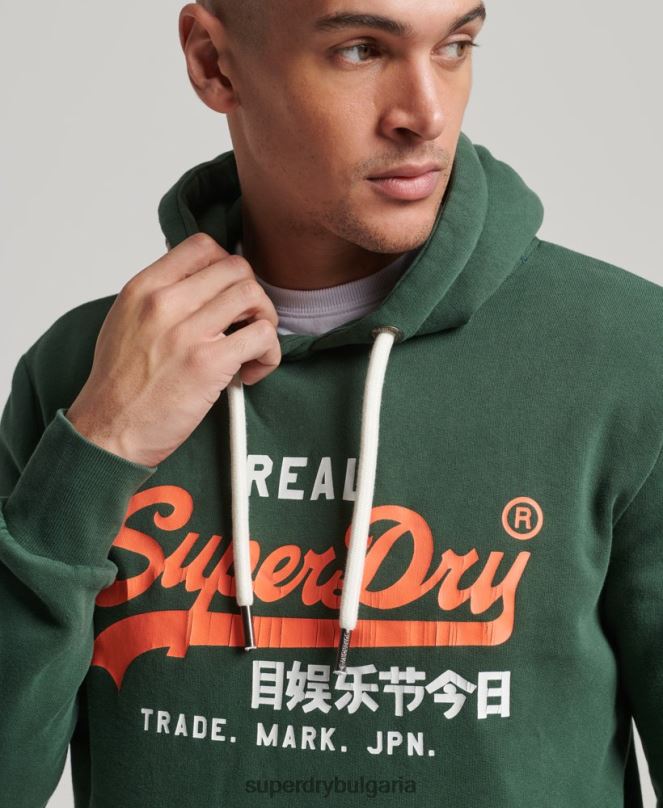 Superdry облекло N00H808 зелено мъже американска класическа качулка с винтидж лого
