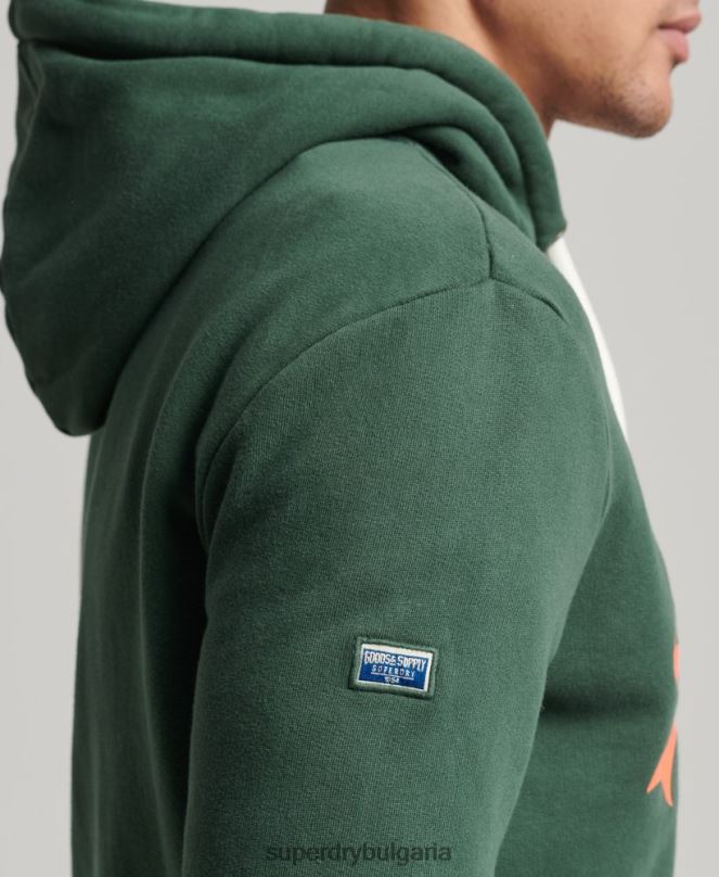 Superdry облекло N00H808 зелено мъже американска класическа качулка с винтидж лого