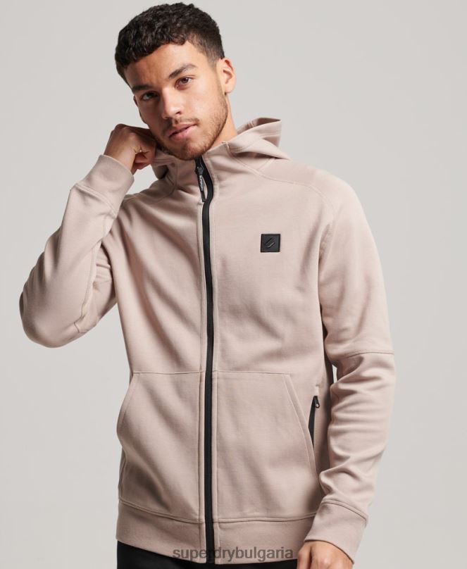 Superdry облекло N00H81 светло сив мъже суичър с цип код тек
