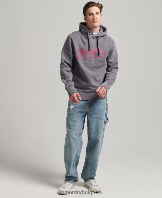 Superdry облекло N00H811 тъмно сив мъже винтидж инди марка качулка