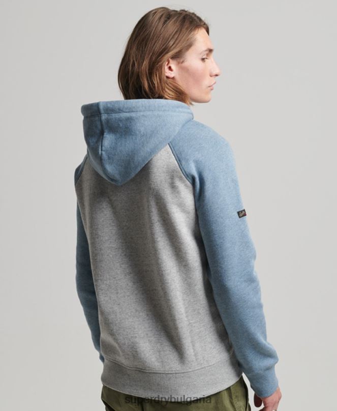 Superdry облекло N00H812 сиво мъже реглан качулка с ретро лого от органичен памук