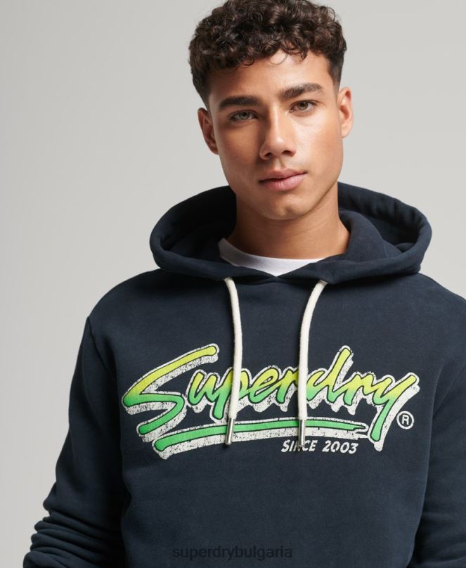 Superdry облекло N00H813 военноморски флот мъже винтидж качулка Shapers & Makers